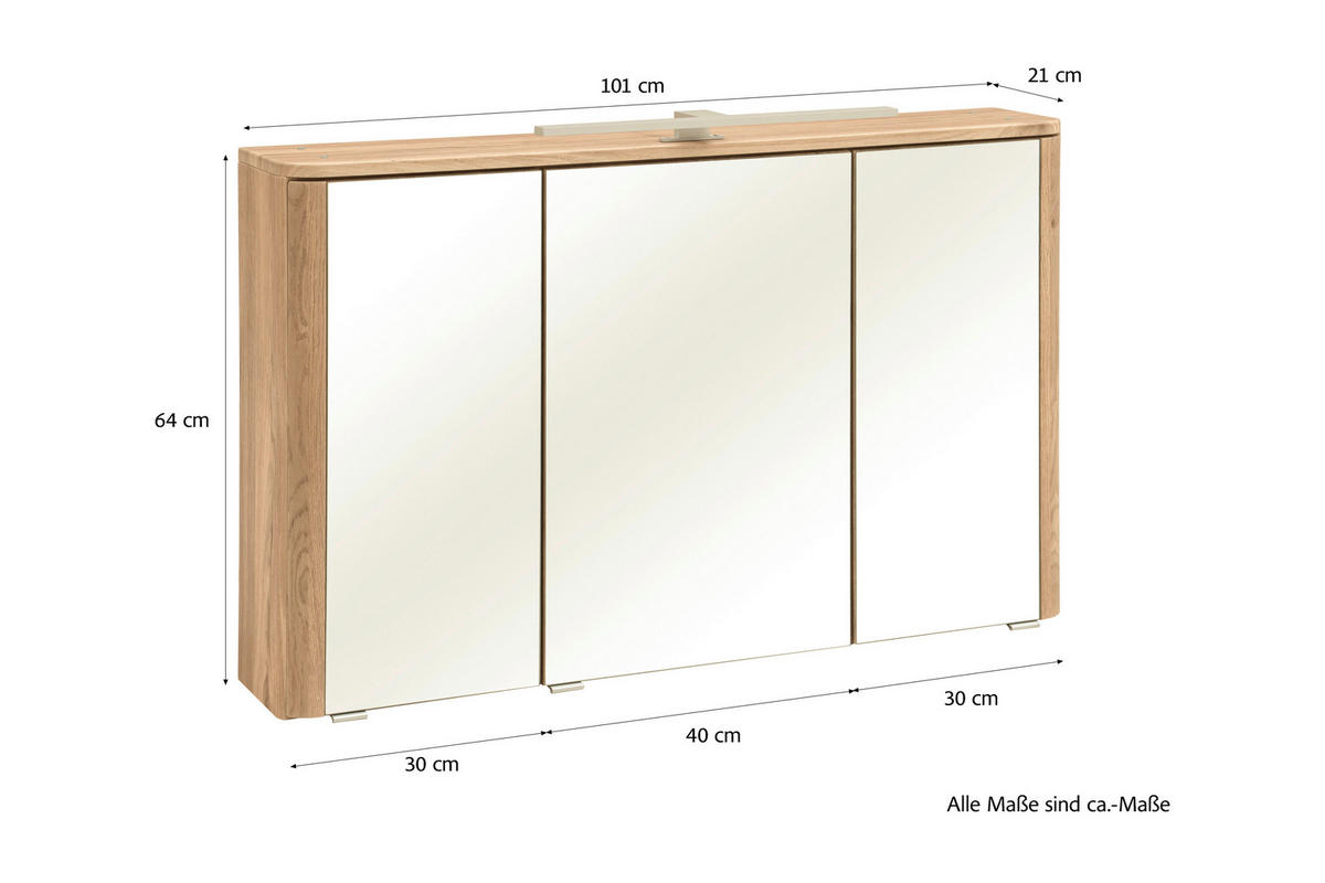 SPIEGELSCHRANK 101/64/21 cm  - Wildeiche/Alufarben, KONVENTIONELL, Glas/Holzwerkstoff (101/64/21cm) - Held
