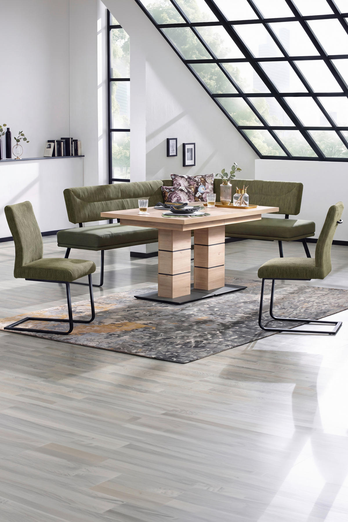 ECKBANK Metall, Textil Grün  - Schwarz/Grün, Design, Textil/Metall (225/169cm) - Dieter Knoll