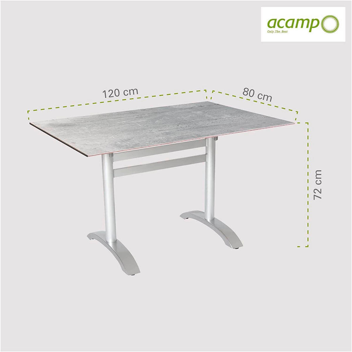 TABLE DE JARDIN PLIANTE 120/80/72 cm métal, matériau de bois gris, couleur platine rectangulaire  - gris/couleur platine, Basics, métal/matériau de bois (120/80/72cm) - Gardenson