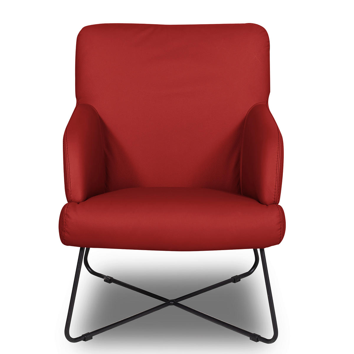 SESSEL in Echtleder Rot  - Rot/Schwarz, Design, Leder/Metall (67/87/74cm) - Livetastic