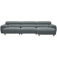 ECKSOFA in Velours Blaugrau  - Buchefarben/Blaugrau, Design, Holz/Textil (329/150cm) - Lomoco