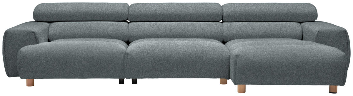 ECKSOFA in Velours Blaugrau  - Buchefarben/Blaugrau, Design, Holz/Textil (329/150cm) - Lomoco