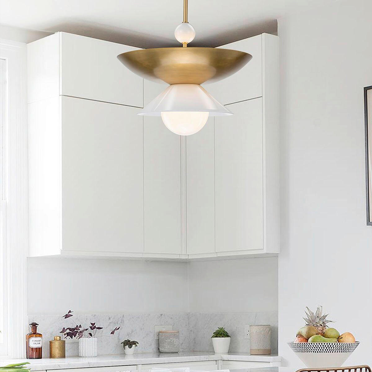 HÄNGELEUCHTE Saucer  78,5/50,8/50,8 cm  - Messingfarben, KONVENTIONELL, Glas/Metall (78,5/50,8/50,8cm) - Elstead Lighting