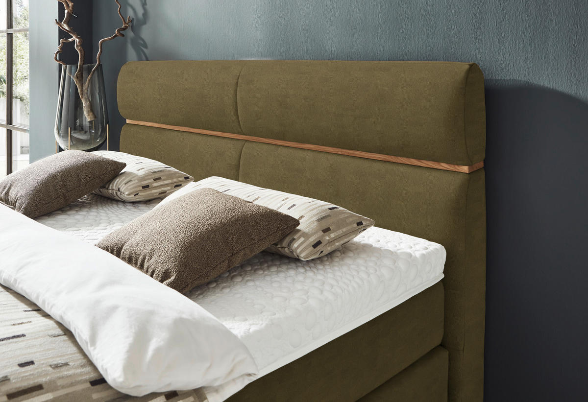 BOXSPRINGBETT 180/200 cm  in Olivgrün, Eichefarben  - Eichefarben/Schwarz, KONVENTIONELL, Holz/Kunststoff (180/200cm) - Dieter Knoll