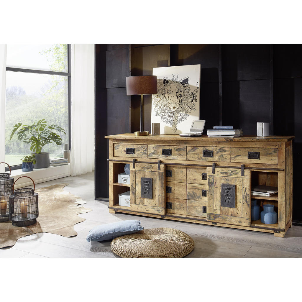Thumbnail - Livetastic Sideboard, Natur, Metall, Mangoholz, massiv, 2 Fächer, 10 Schubladen, 200x90x45 cm, Typenauswahl, Holzmöbel, ...
