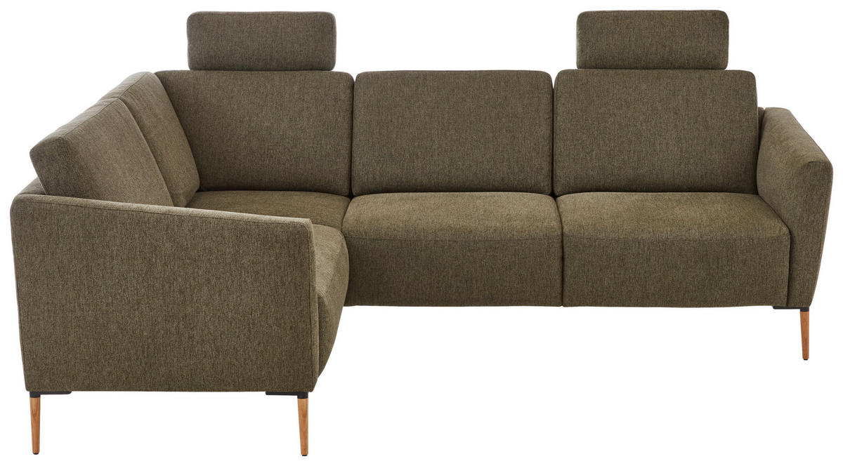 ECKSOFA in Flachgewebe Olivgrün  189/236 cm  - Eichefarben/Olivgrün, Design, Holz/Textil (189/236cm) - Valnatura