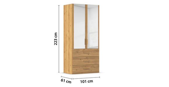 DREHTÜRENSCHRANK in Eichefarben - Eichefarben, Design, Glas/Holzwerkstoff (101/223/60cm) - Novel