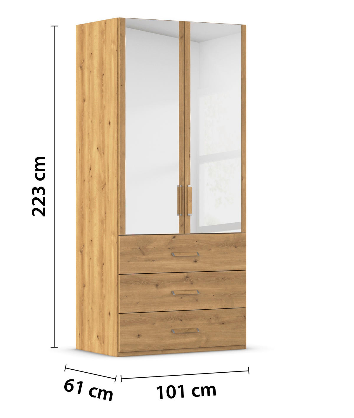 DREHTÜRENSCHRANK 101/223/60 cm 2-türig Eichefarben  - Eichefarben, Design, Glas/Holzwerkstoff (101/223/60cm) - Novel