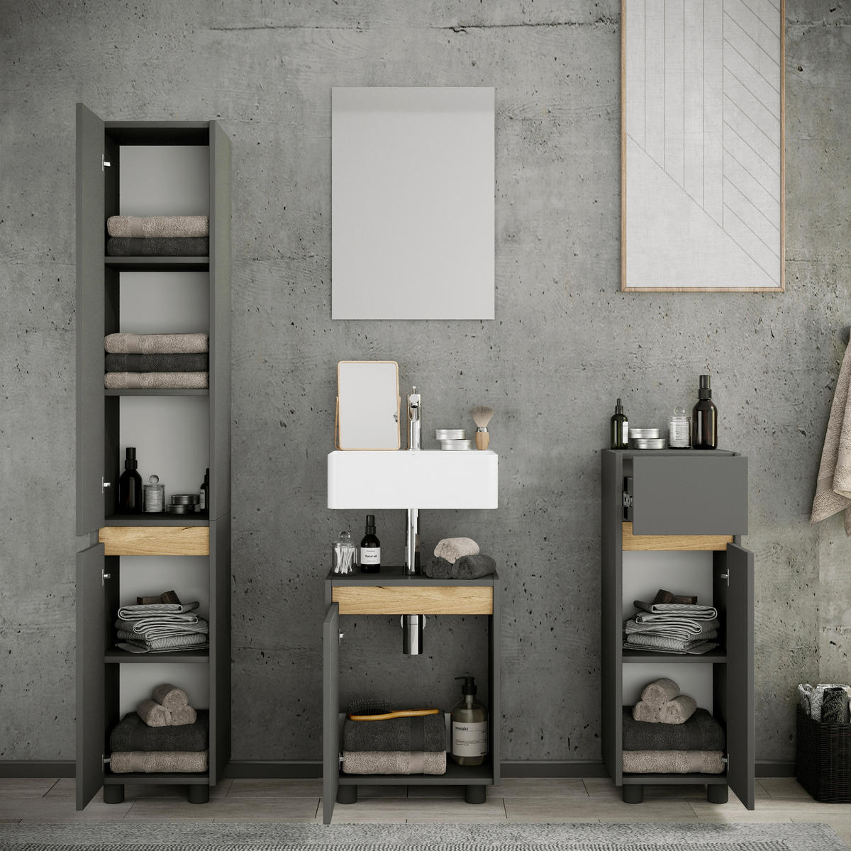 KOPALNICA  antracit, medeni hrast  - medeni hrast/antracit, Trend, umetna masa/leseni material (112cm) - MID.YOU
