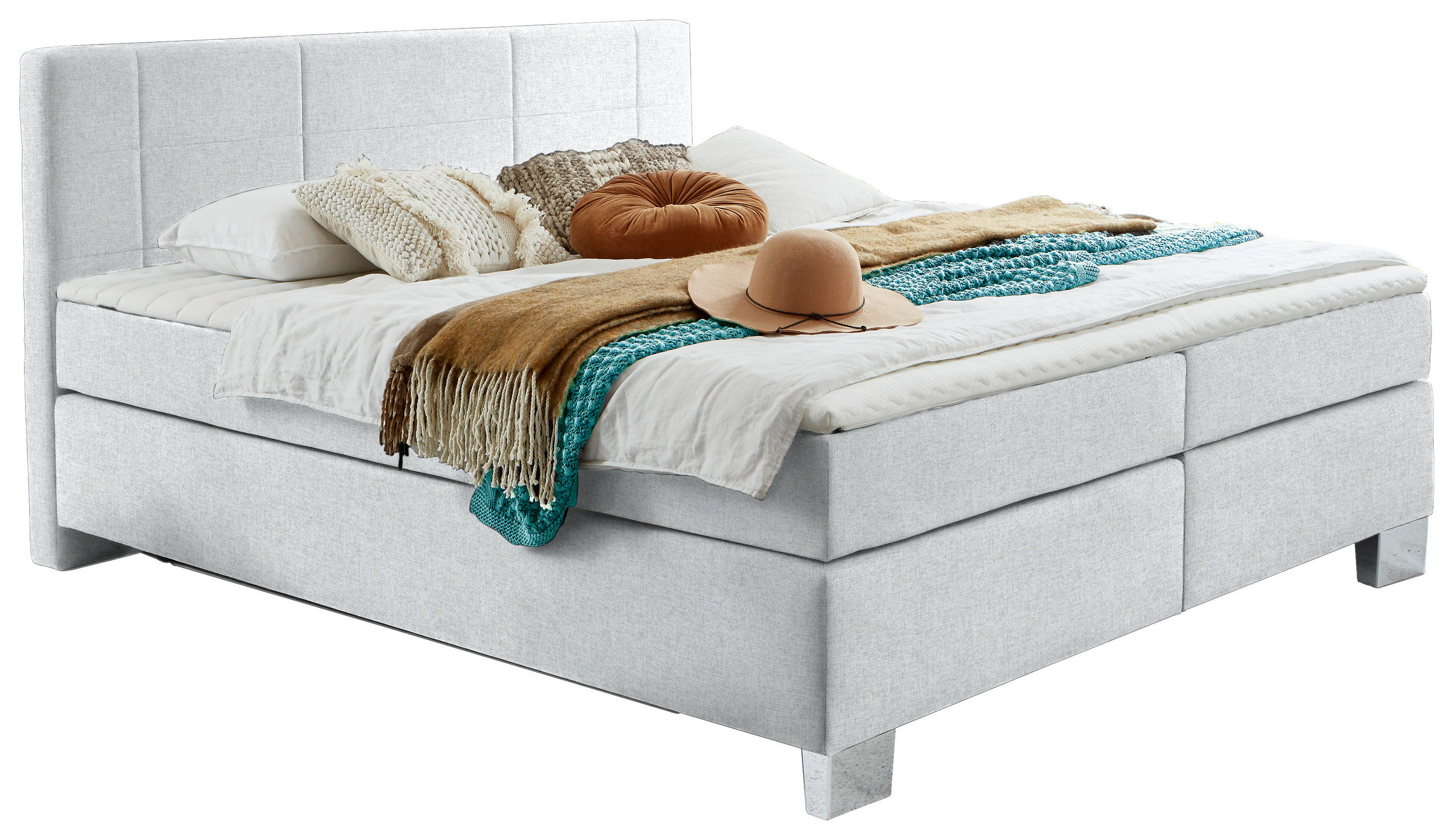 BOXSPRINGBETT 200/200 cm  in Mintgrau  - Mintgrau/Chromfarben, KONVENTIONELL, Kunststoff/Textil (200/200cm) - Hom`in