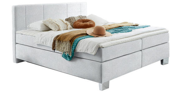 BOXSPRINGBETT 200/200 cm  in Mintgrau  - Mintgrau/Chromfarben, KONVENTIONELL, Kunststoff/Textil (200/200cm) - Hom`in