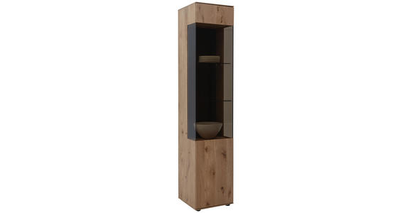 VITRINE in vollmassiv Kerneiche Eichefarben - Eichefarben/Anthrazit, Natur, Glas/Holz (43/205/44cm) - Valnatura