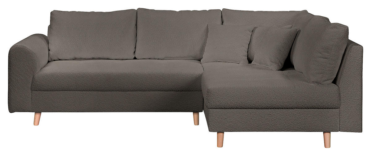 ECKSOFA Ariella in Bouclé Dunkelgrau  231/161 cm  - Dunkelgrau/Naturfarben, Design, Holz/Textil (231/161cm) - Livetastic