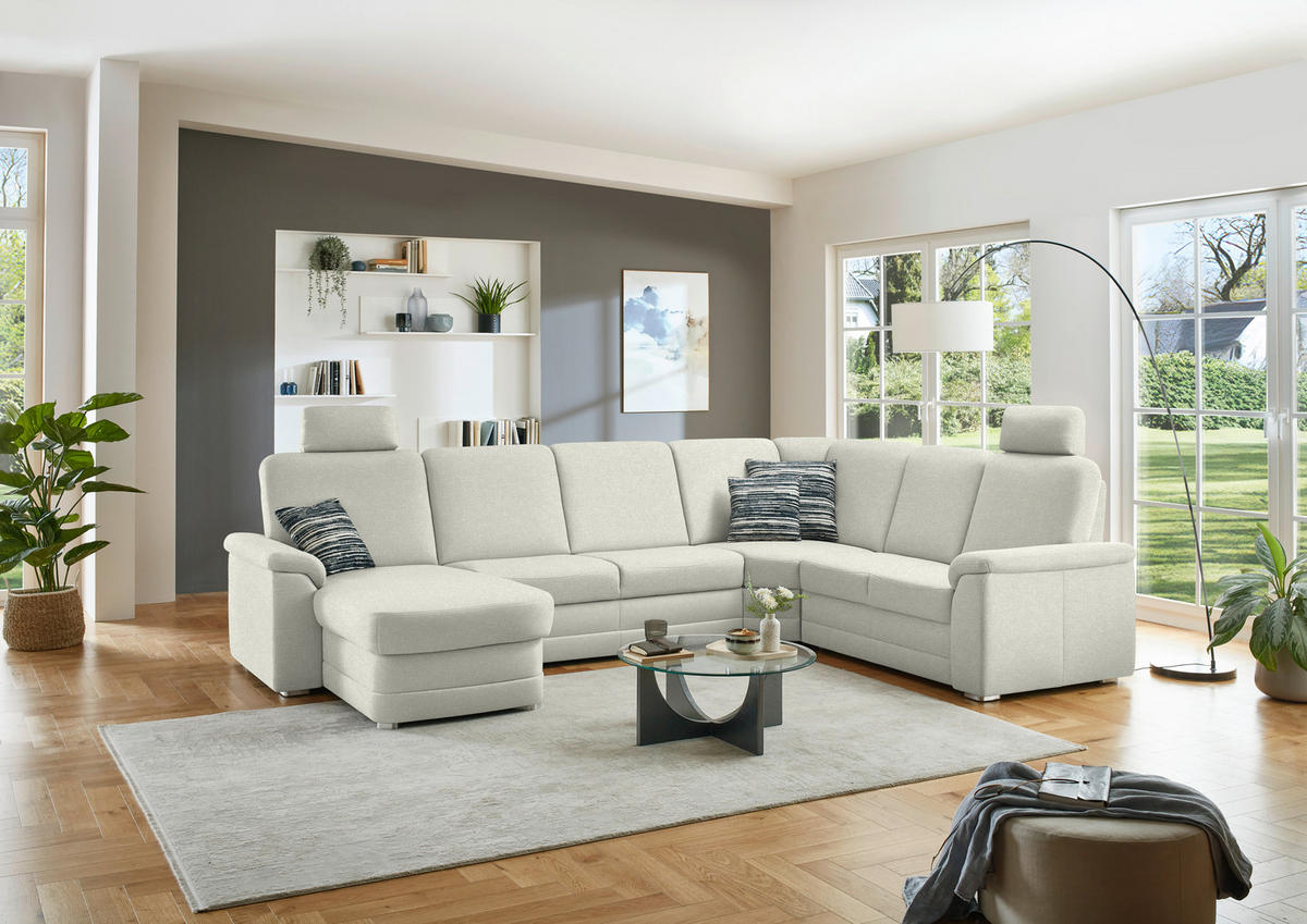 WOHNLANDSCHAFT  in Chenille Creme  - Creme/Alufarben, KONVENTIONELL, Holz/Textil (160/329/235cm) - Beldomo Comfort