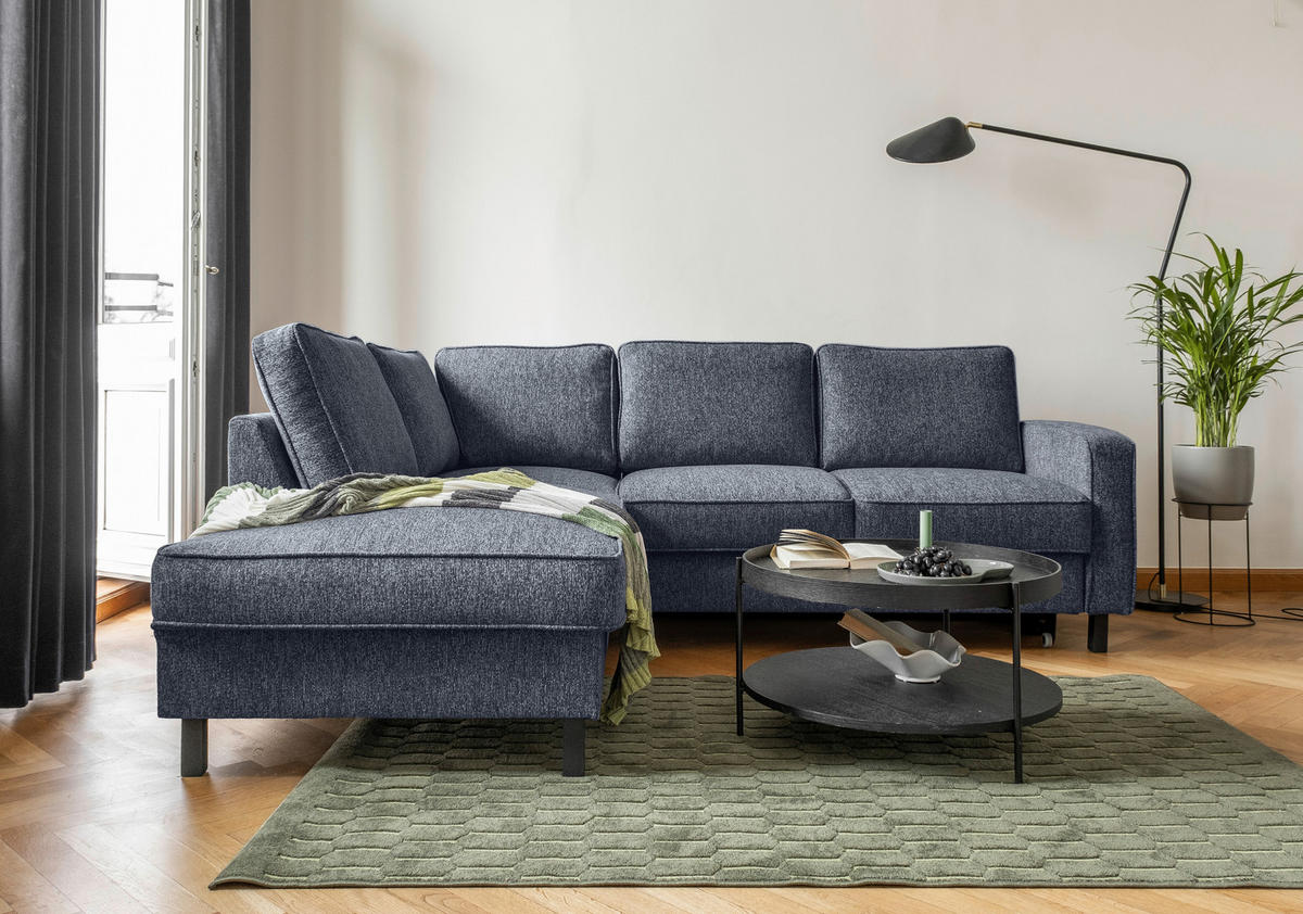 ECKSOFA in Struktur Dunkelblau  - Schwarz/Dunkelblau, Holz/Textil (198/233cm) - MID.YOU