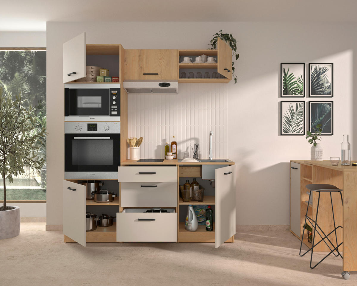 KÜCHENLEERBLOCK   in Beige, Beigebraun  - Beige/Beigebraun, Trend, Holzwerkstoff/Metall (180/211/60cm) - MID.YOU