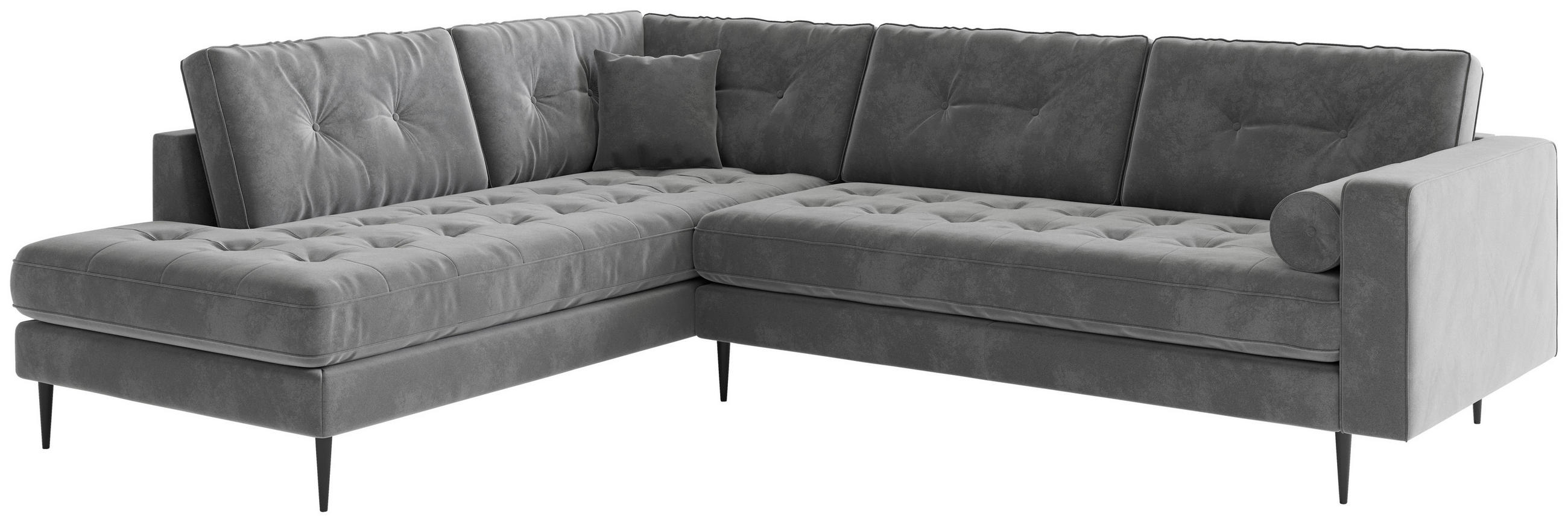 ECKSOFA Scott Blaugrau Flachgewebe  - Edelstahlfarben/Anthrazit, Design, Textil/Metall (259/205cm) - Livetastic