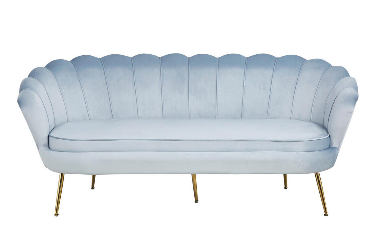 3-SITZER-SOFA in Samt Hellgrau  - Goldfarben/Hellgrau, MODERN, Textil/Metall (180/78/76cm) - Livetastic