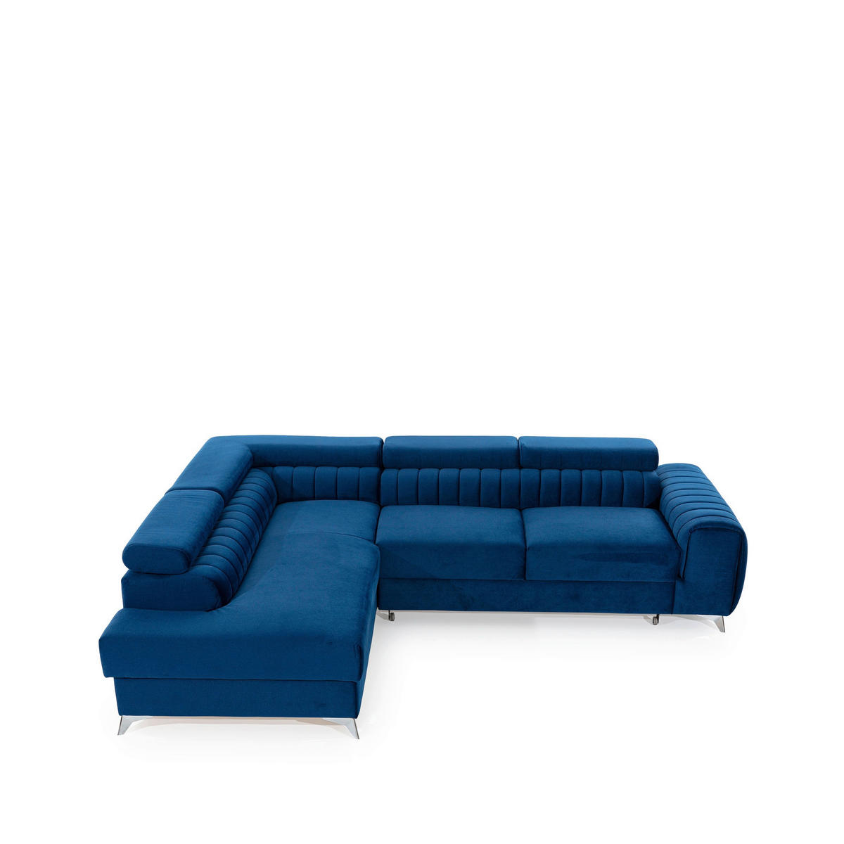 ECKSOFA in Samt Blau  205/278 cm  - Blau/Silberfarben, Design, Textil/Metall (205/278cm) - MID.YOU