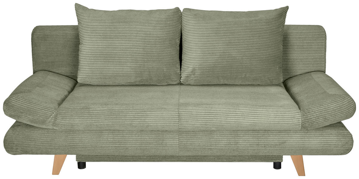 SCHLAFSOFA  mit Schlafen auf Sitzhöhe, haustierfreundlicher Bezug Cord Salbeigrün  - Salbeigrün/Buchefarben, KONVENTIONELL, Holz/Textil (200/75/85cm) - Carryhome