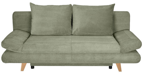 SCHLAFSOFA Cord Salbeigrün  inkl. Rückenkissen, Bettkasten, Schlaffunktion, Rücken echt, Liegefläche im Originalstoff  - Salbeigrün/Buchefarben, KONVENTIONELL, Holz/Textil (200/75/85cm) - Carryhome