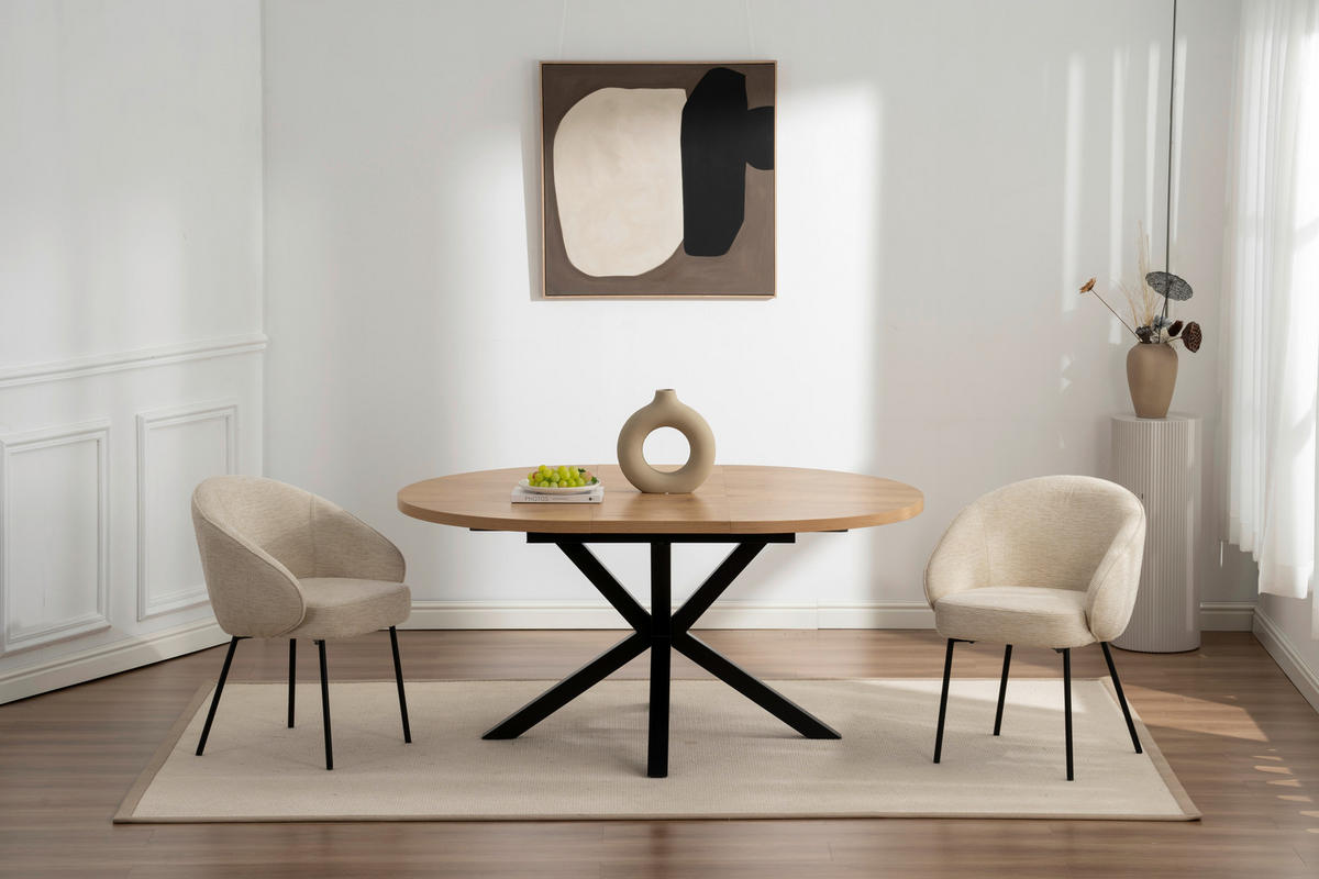 ESSTISCH in Metall, Holzwerkstoff 120/120/75 cm   - Eichefarben/Schwarz, Basics, Holzwerkstoff/Metall (120/120/75cm) - Livetastic