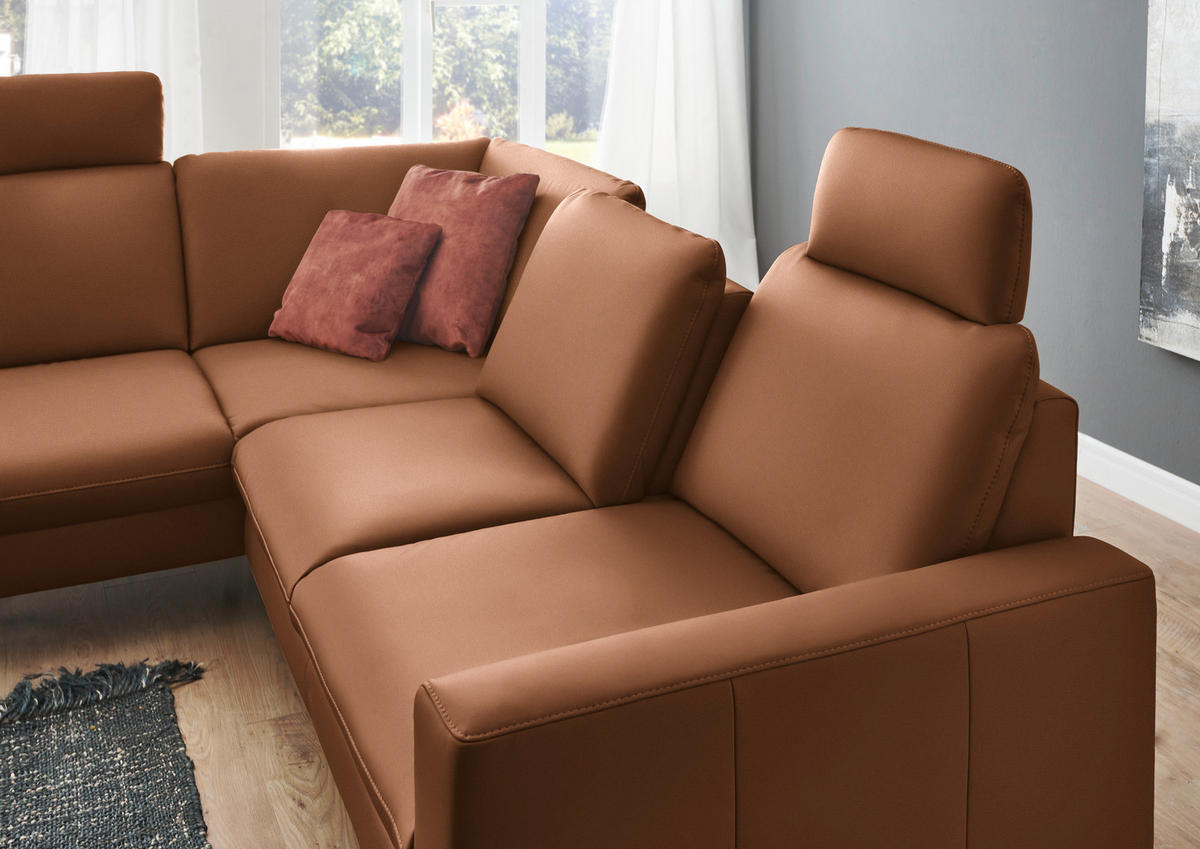 ECKSOFA Beldomo Premium in Echtleder Hellbraun  194/250 cm  - Hellbraun/Schwarz, Design, Leder/Metall (194/250cm) - Beldomo Premium