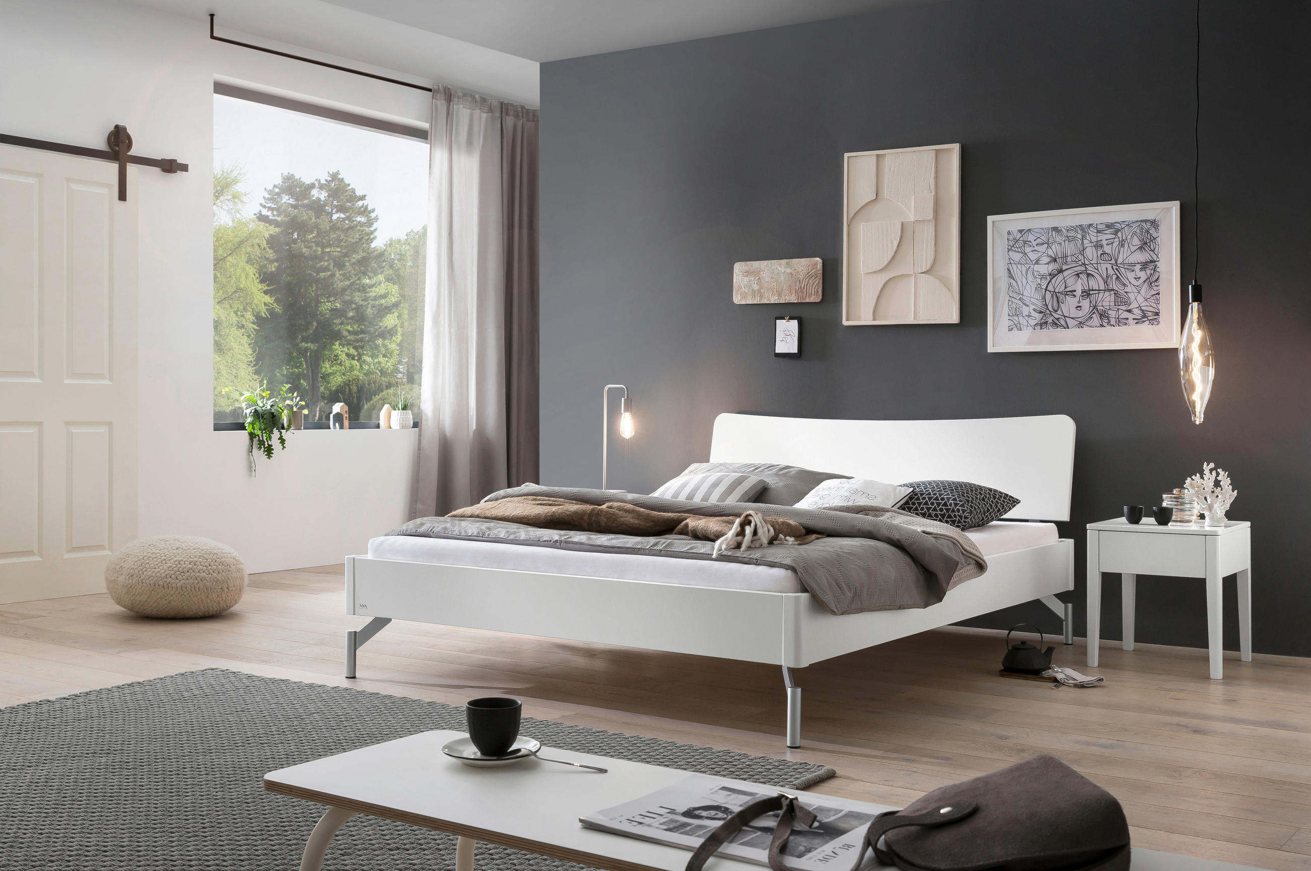 BETT 160/200 cm  in Weiß  - Alufarben/Weiß, Design, Holz/Metall (160/200cm) - Hasena