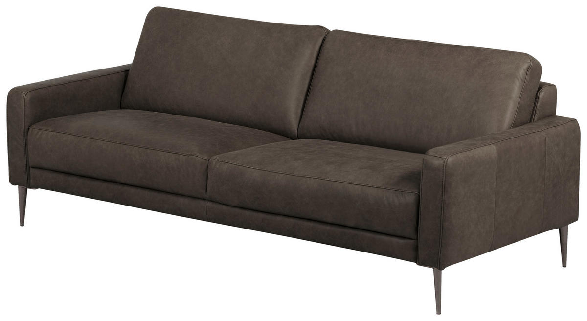 3-SITZER-SOFA SPRING Echtleder Fango  - Fango/Schwarzchrom, Design, Leder/Metall (187/85/92cm) - Livetastic