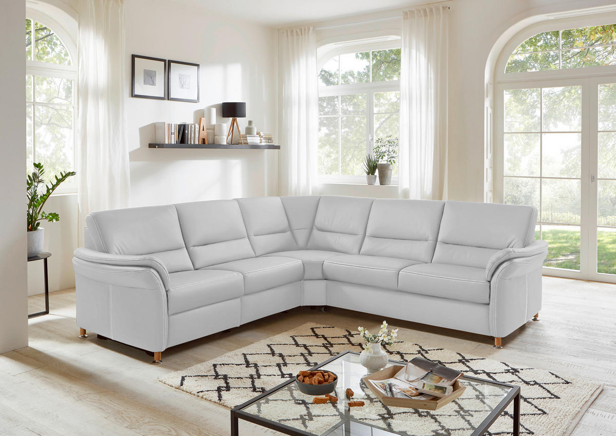 ECKSOFA in Echtleder Weiss  - Weiss/Eichefarben, Konventionell, Leder/Holz (262/262cm) - Beldomo Premium