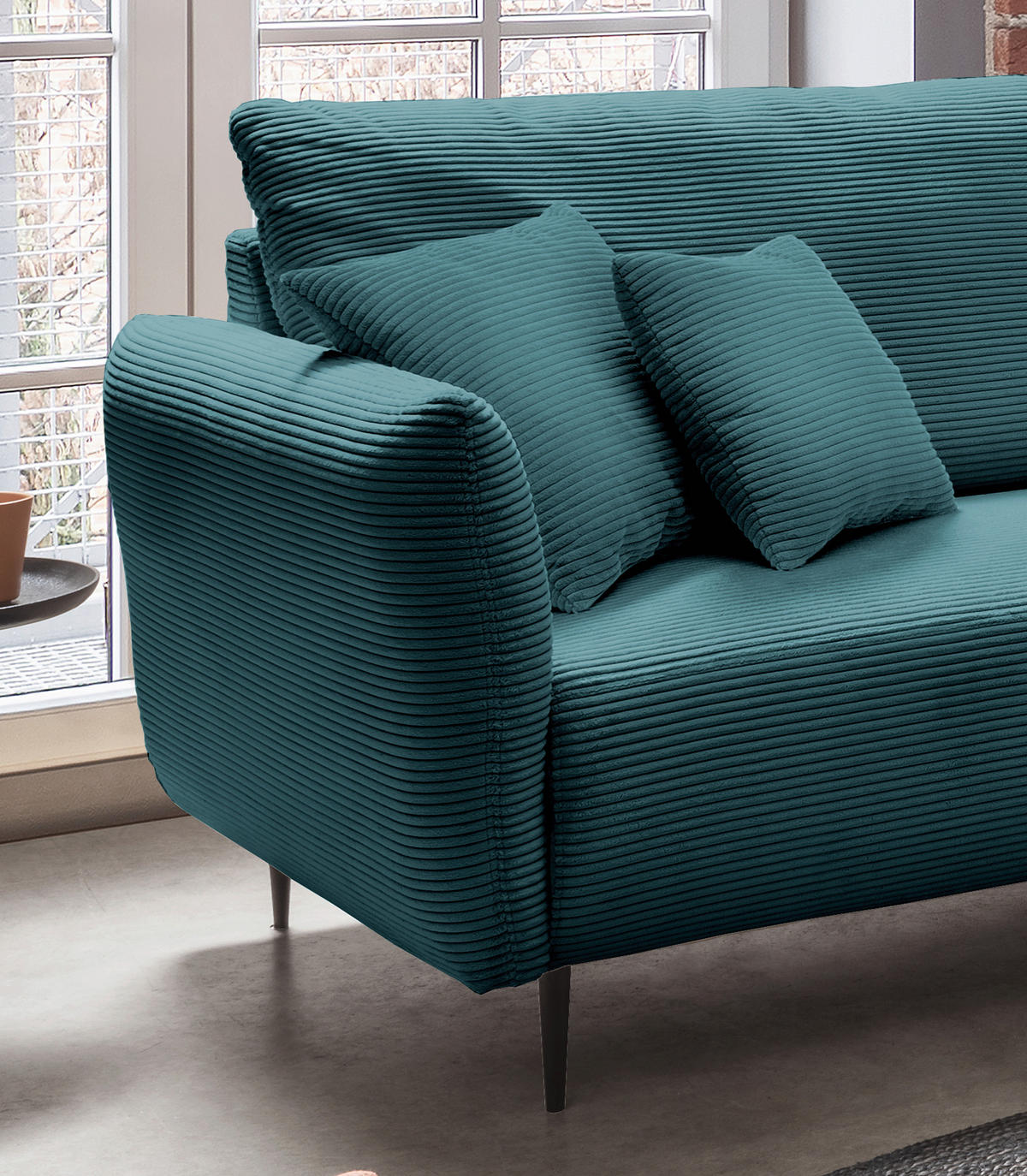 ECKSOFA Petrol Cord  - Petrol/Schwarz, Design, Textil/Metall (256/294cm) - Livetastic