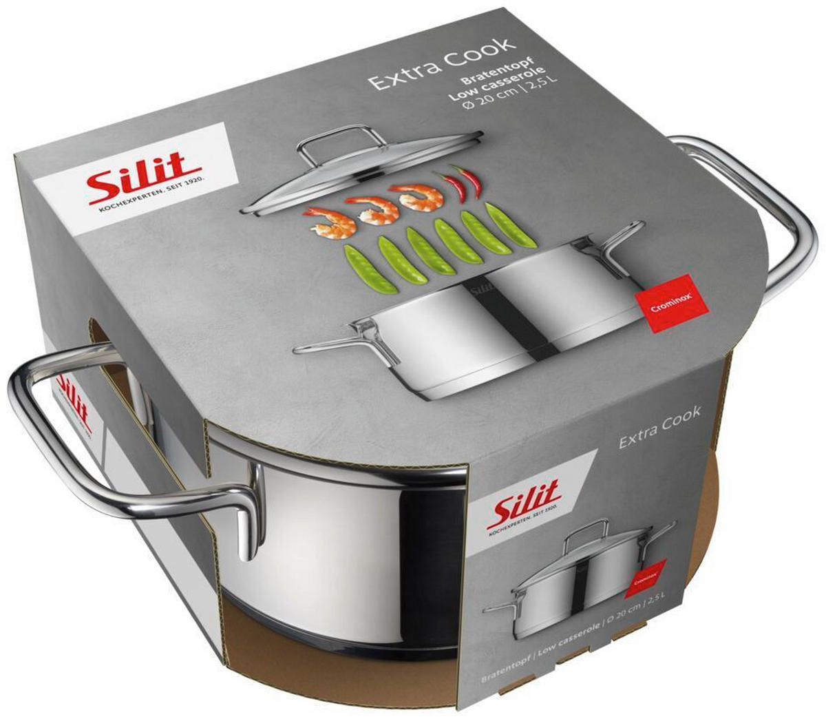 BRATENTOPF Extra Cook 4-5L L  - Edelstahlfarben, Basics, Metall (33,8/26,1/13,4cm) - Silit