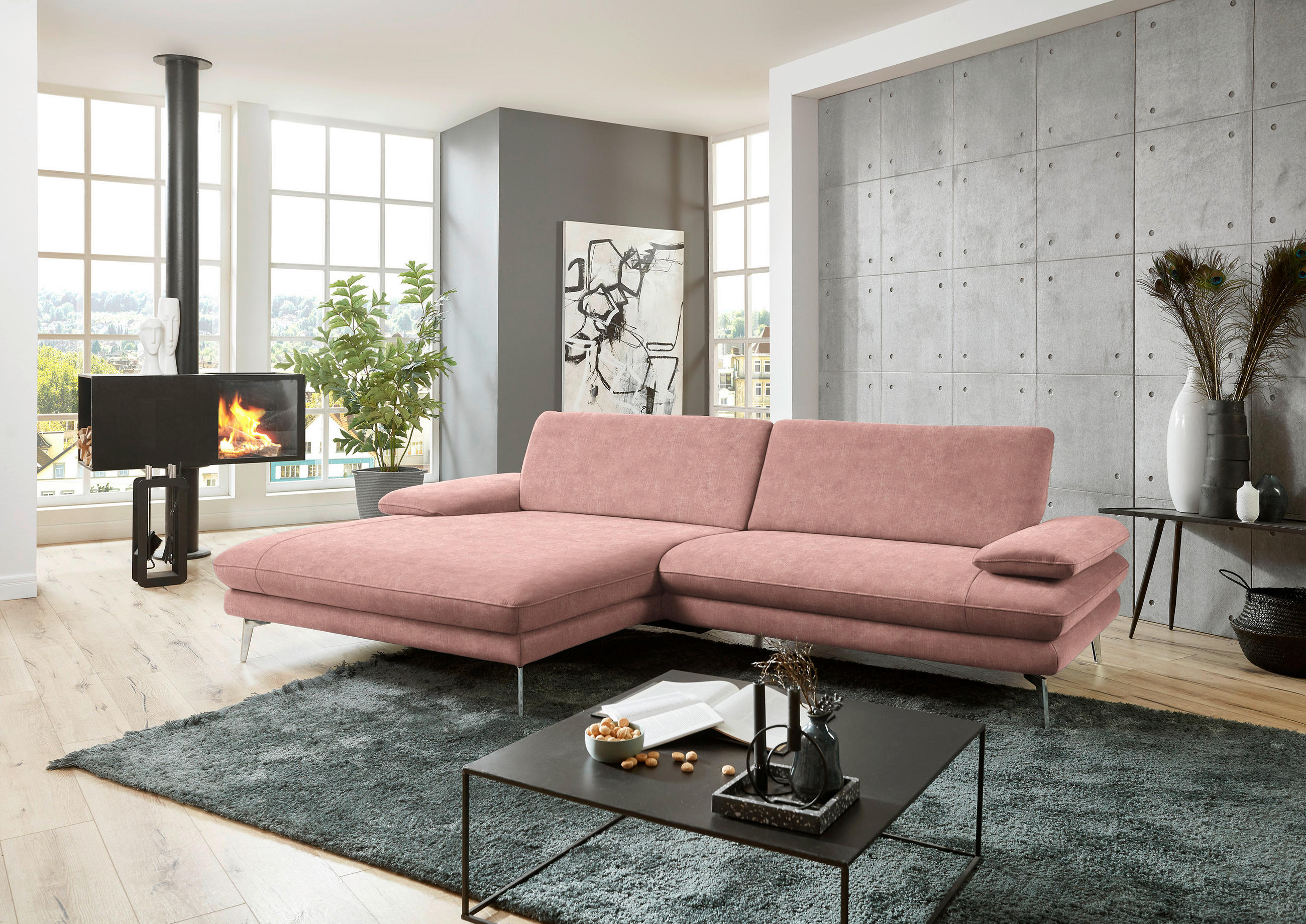 ECKSOFA in Velours Flieder  - Flieder/Schwarz, Design, Textil/Metall (184/284cm) - Dieter Knoll