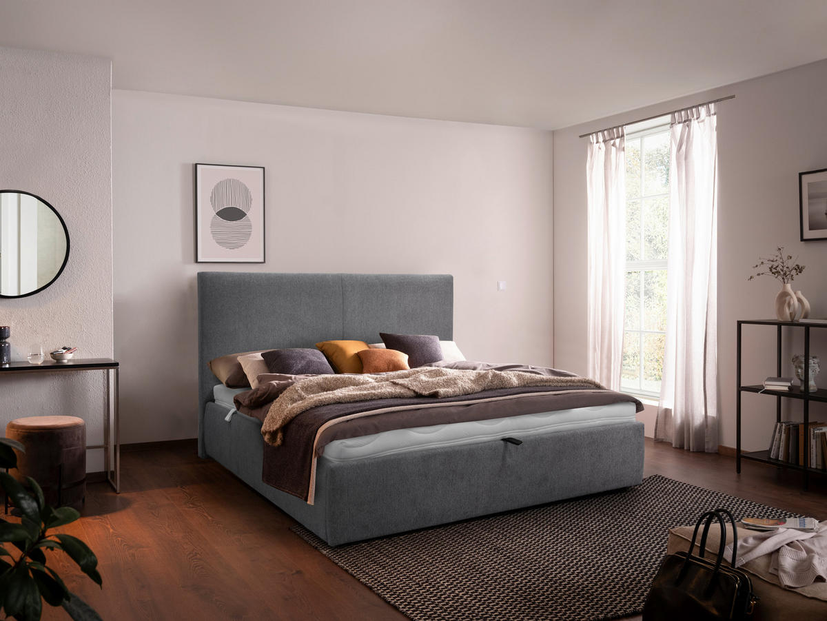 KÁRPITOZOTT ÁGY 180/200 cm  szürke  - fekete/szürke, Basics, műanyag/textil (180/200cm) - Ti'me