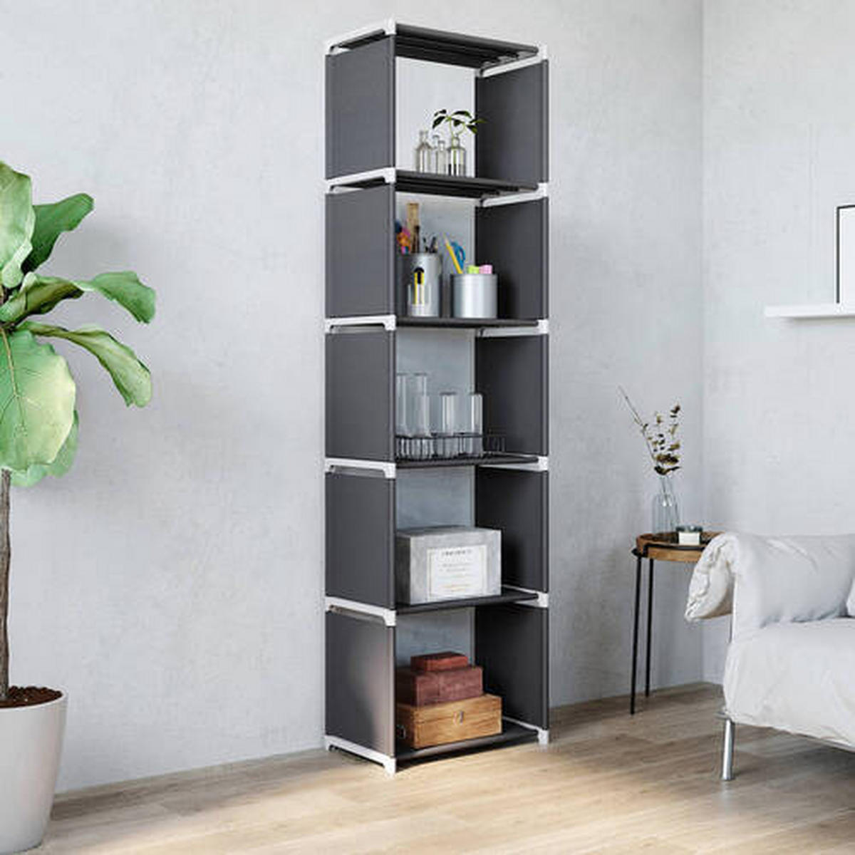 REGALKOMBINATION - Schwarz, Basics, Kunststoff/Textil (50/180/30cm) - Boxxx