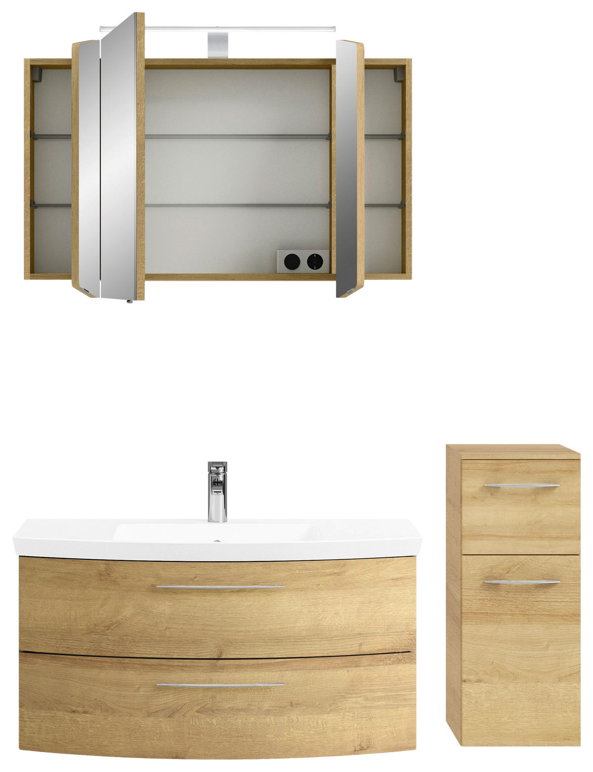 BADEZIMMER 4-teilig  in 131 cm  - Chromfarben/Eichefarben, KONVENTIONELL, Glas/Holzwerkstoff (131cm) - Pelipal