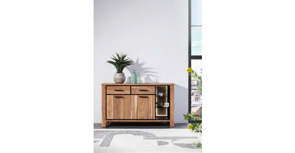 SIDEBOARD in 135/80/44 cm - Schwarz/Akaziefarben, LIFESTYLE, Glas/Holz (135/80/44cm) - Landscape