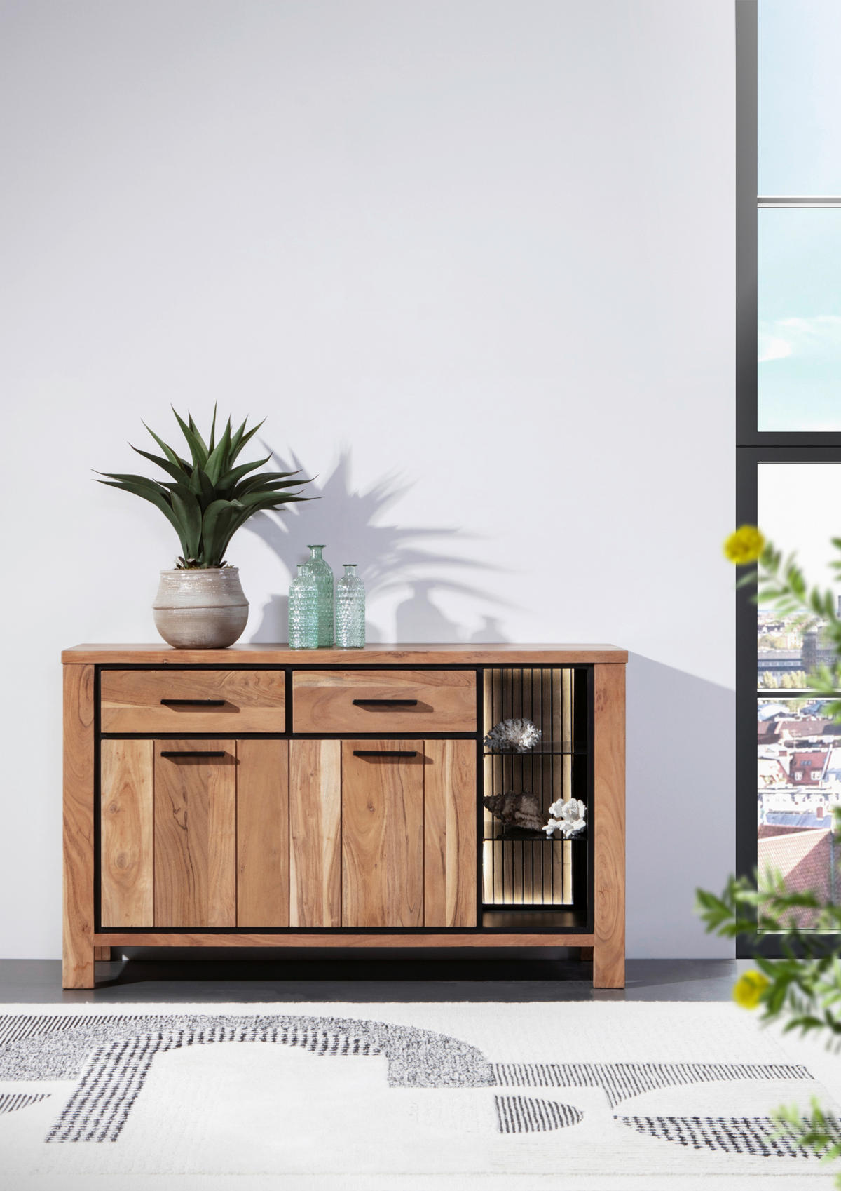 SIDEBOARD 135/80/44 cm  - Schwarz/Akaziefarben, LIFESTYLE, Glas/Holz (135/80/44cm) - Landscape