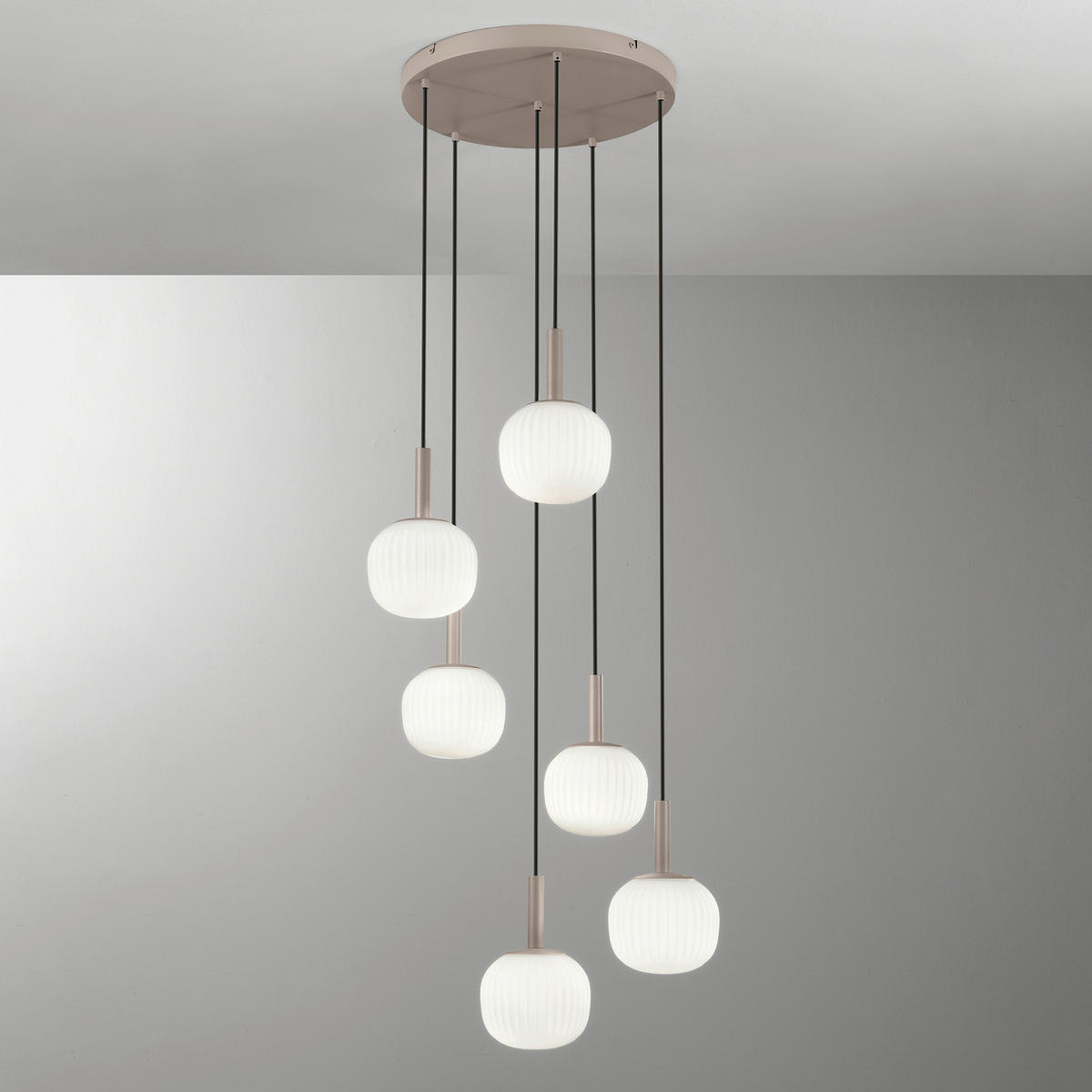 PENDELLEUCHTE Luce Ambiente e Design 51/200 cm   - Weiß Hochglanz/Beigebraun, Trend, Glas/Metall (51/200cm)
