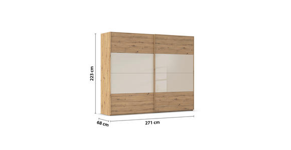 SCHWEBETÜRENSCHRANK 271/223/68 cm 2-türig Champagner, Eiche Artisan  - Champagner/Eichefarben, Design, Glas/Holzwerkstoff (271/223/68cm) - Xora