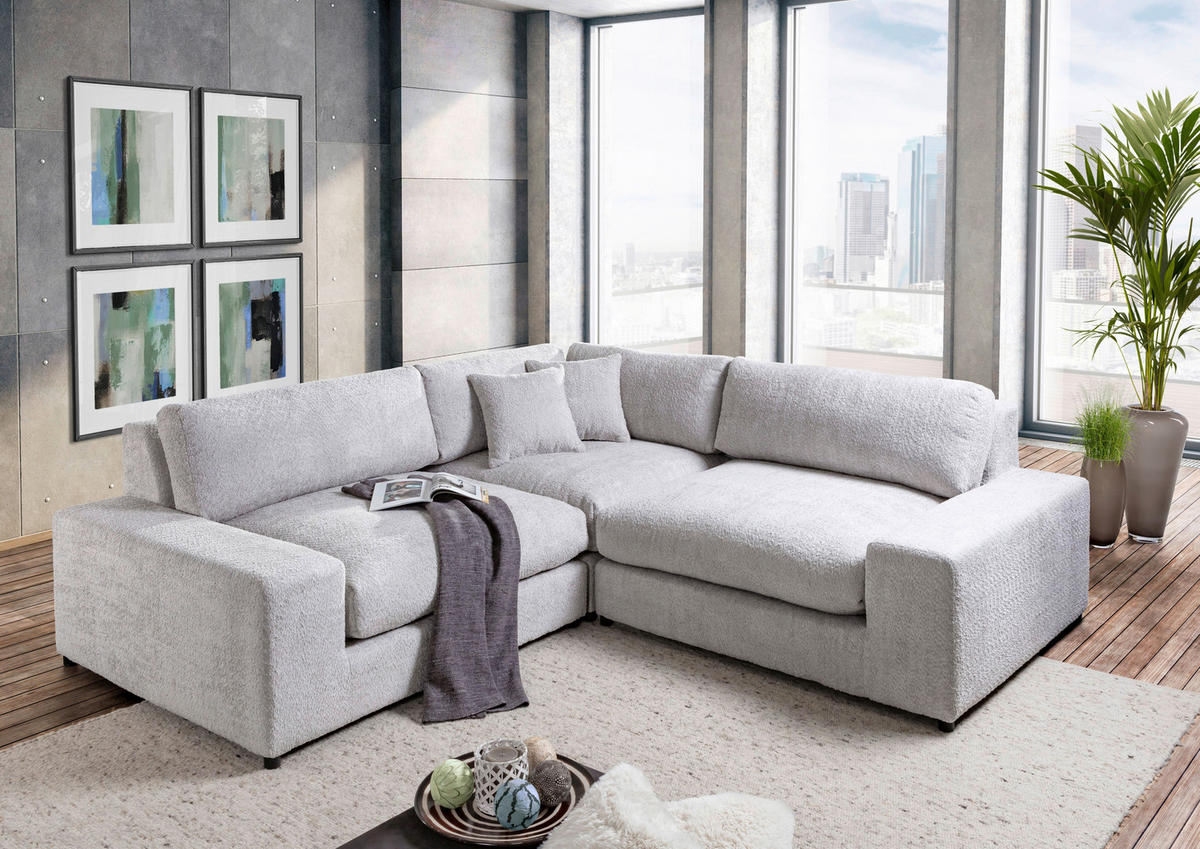 ECKSOFA Bouclé Greige  - Greige/Schwarz, Modern, Kunststoff/Textil (255/255cm) - Landscape