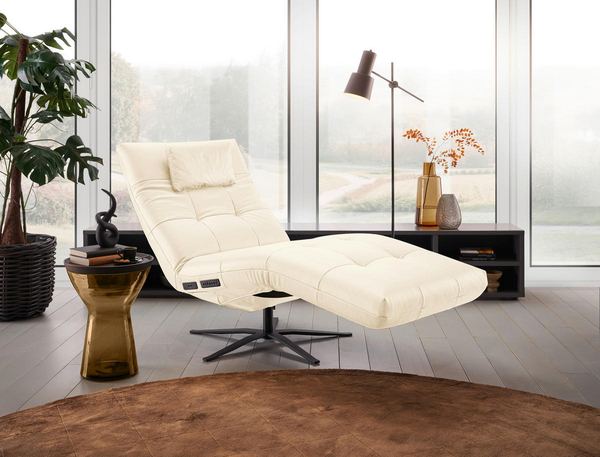 RELAXLIEGE in Echtleder Creme  - Creme/Schwarz, MODERN, Leder/Metall (82/53-115/156-206cm) - Pure Home Comfort