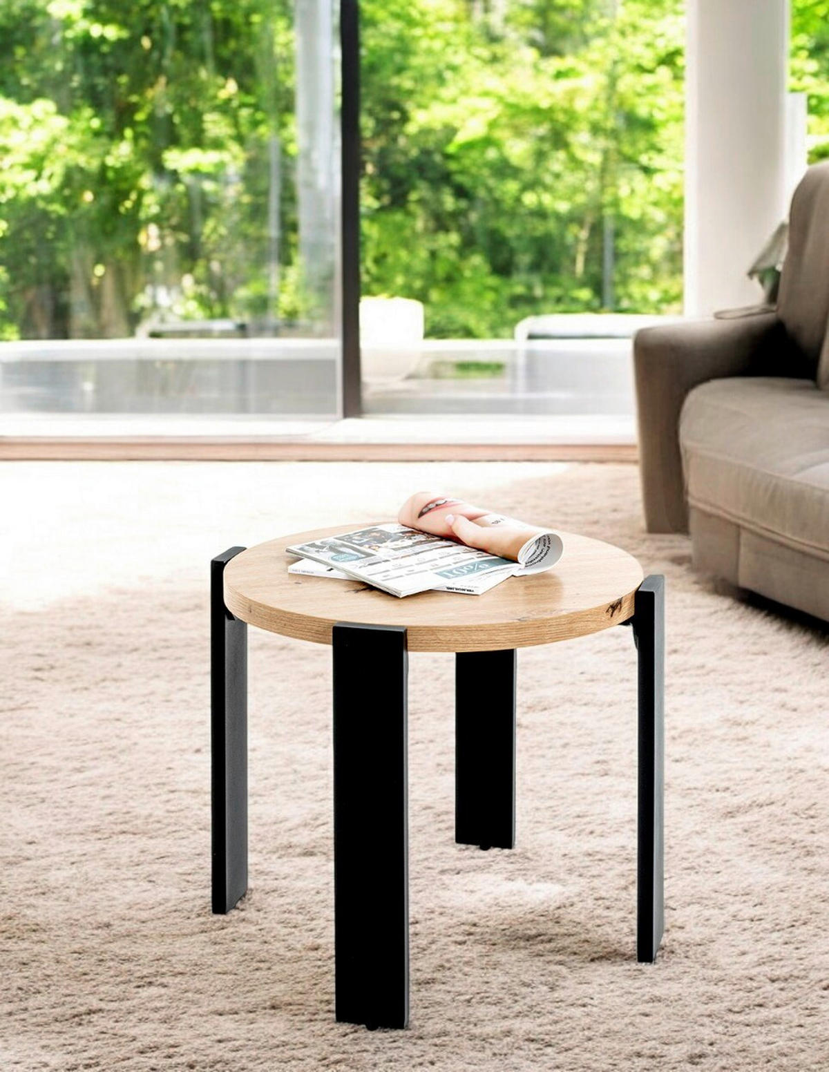 BEISTELLTISCH 50/50/46 cm Eichefarben rund  - Eichefarben/Schwarz, Trend, Holzwerkstoff/Metall (50/50/46cm)