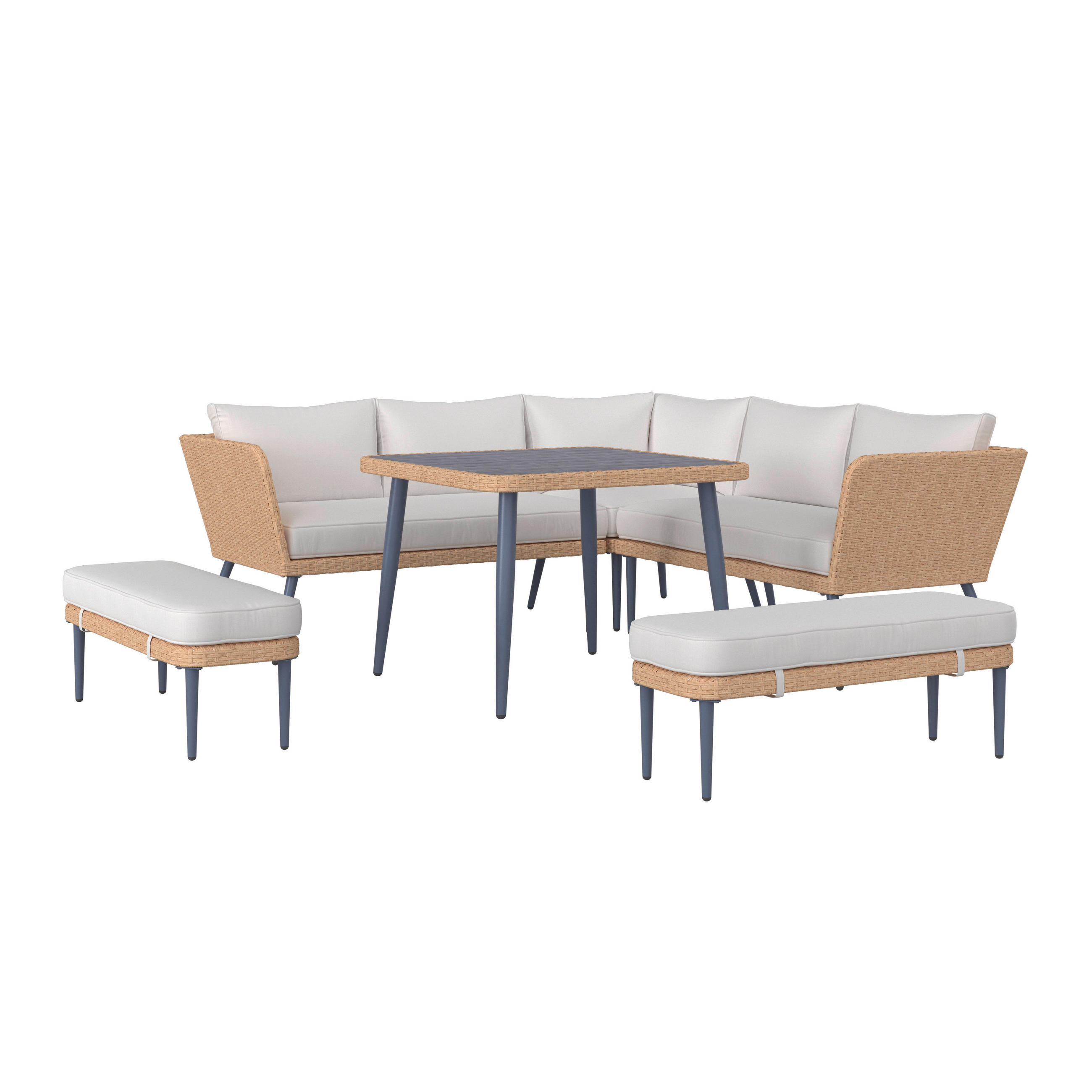 JÍDELNÍ TERASOVÁ SOUPRAVA 6dílné, kov, plast, textil - tmavě šedá/světle šedá, Moderní, kov/textil - Ambia Garden