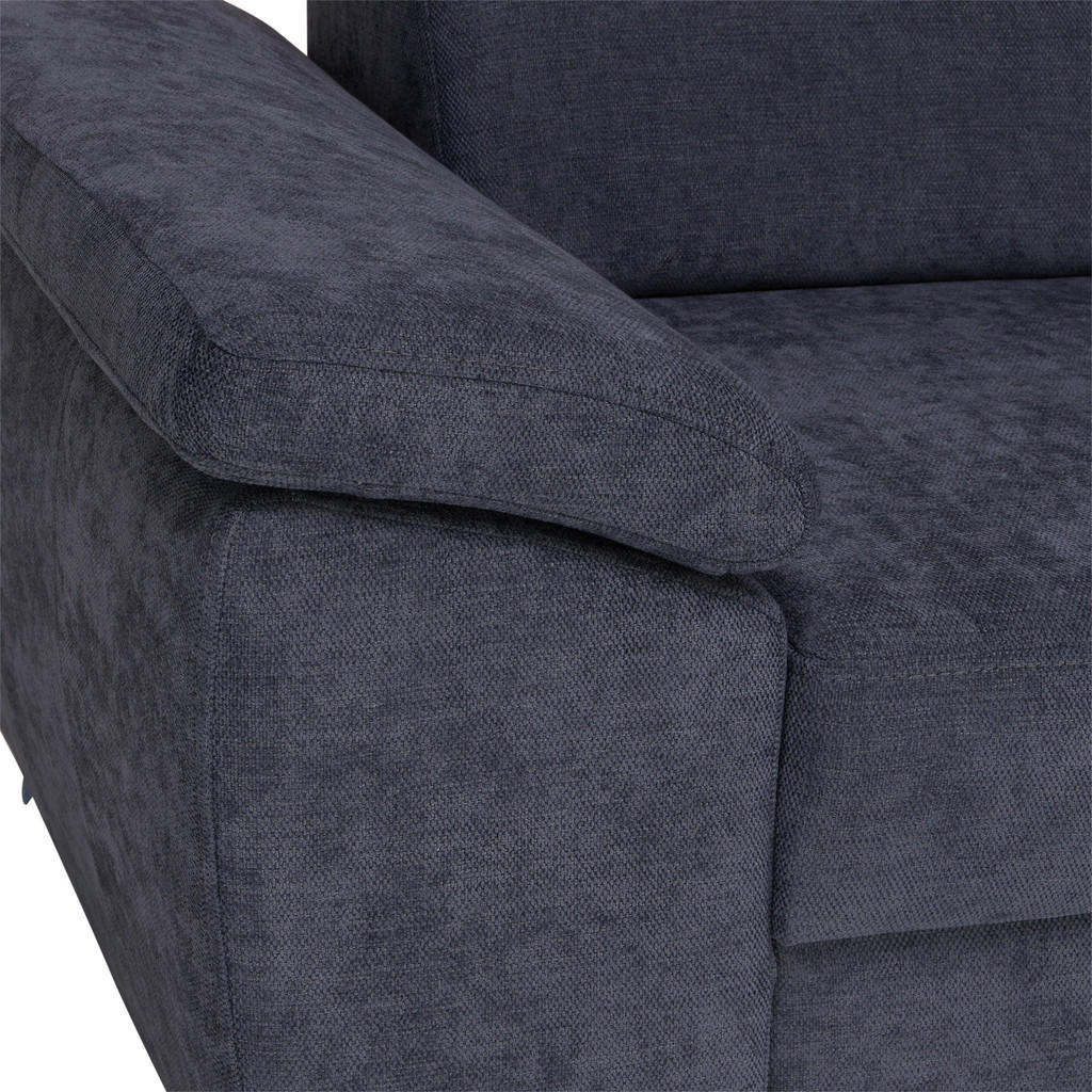 Thumbnail - Mid.you Ecksofa, Dunkelblau, Textil, Uni, 3-Sitzer, Ottomane rechts, L-Form, 270x230 cm, Bettkasten erhältlich, seitenve...