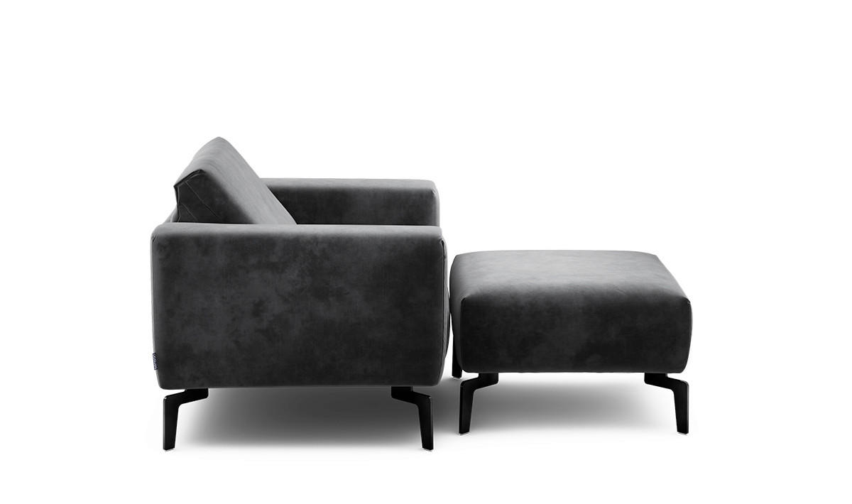 Sessel inkl. Hocker in Samt Anthrazit  - Anthrazit/Schwarz, Design, Textil/Metall (110/85/86-94cm) - SENSOO