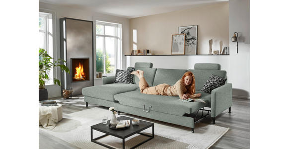 ECKSOFA  in Chenille, Flachgewebe Hellgrau Rücken echt  175/316 cm  - Hellgrau/Schwarz, Design, Textil/Metall (175/316cm) - Dieter Knoll