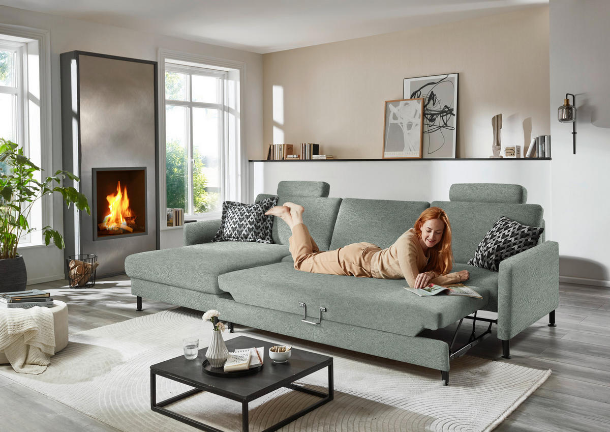 ECKSOFA  in Chenille, Flachgewebe Hellgrau  175/316 cm  - Hellgrau/Schwarz, Design, Textil/Metall (175/316cm) - Dieter Knoll