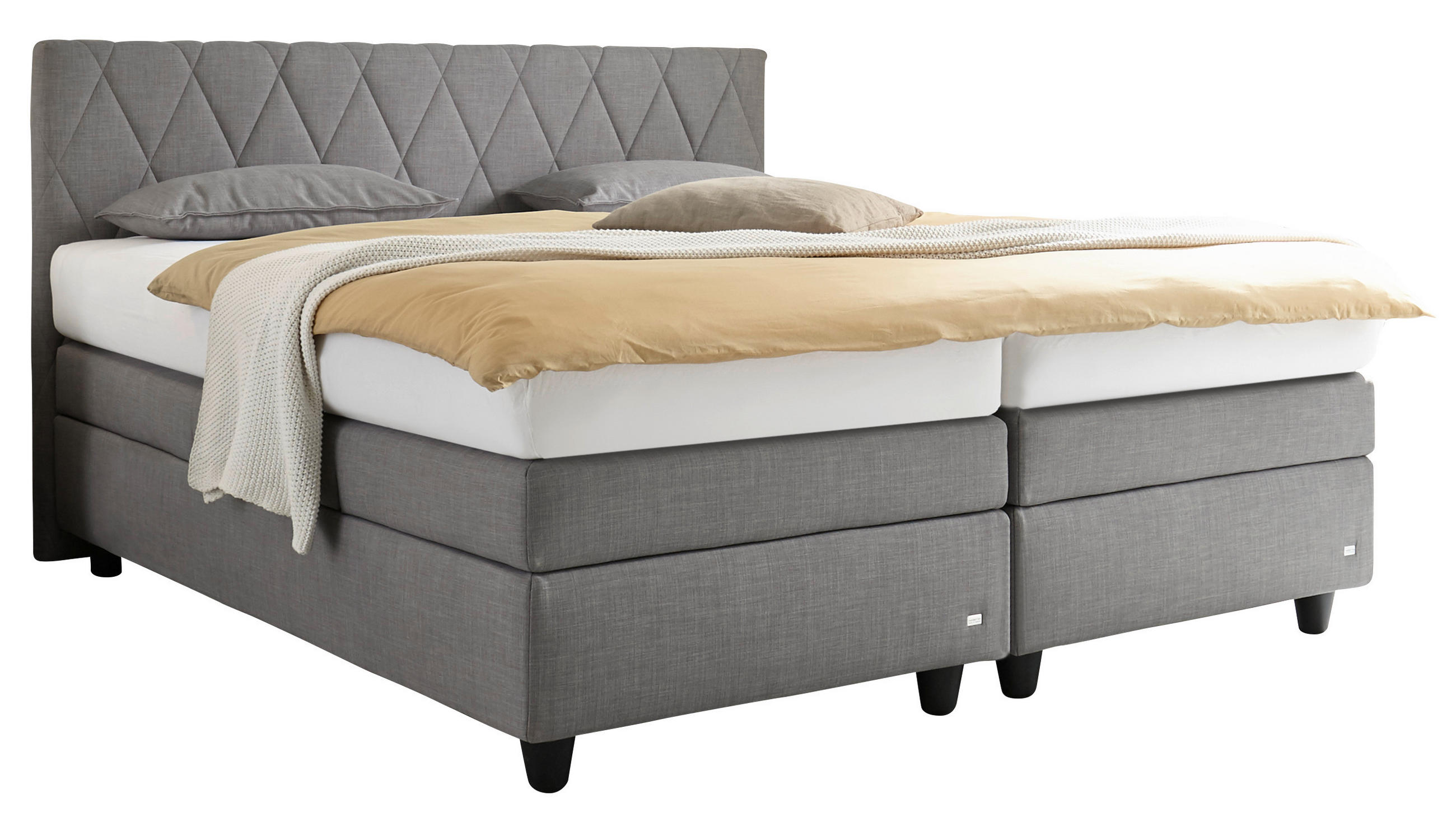BOXSPRINGBETT 160/200 cm,  in Grau, Matratze, gepolstertes Kopfteil, H2 + H2 = mittel  - Schwarz/Grau, Design, Kunststoff/Textil (160/200cm) - RUF Betten