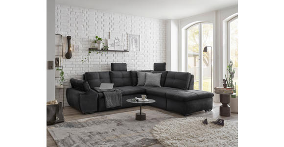 ECKSOFA Schwarz Mikrovelours  - Schwarz, KONVENTIONELL, Kunststoff/Textil (265/217cm) - Carryhome